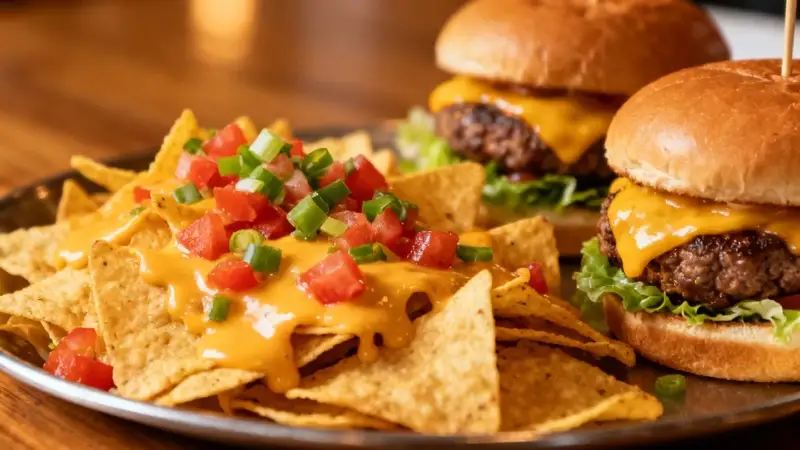 Loaded nachos with melted cheese, salsa and jalapenos